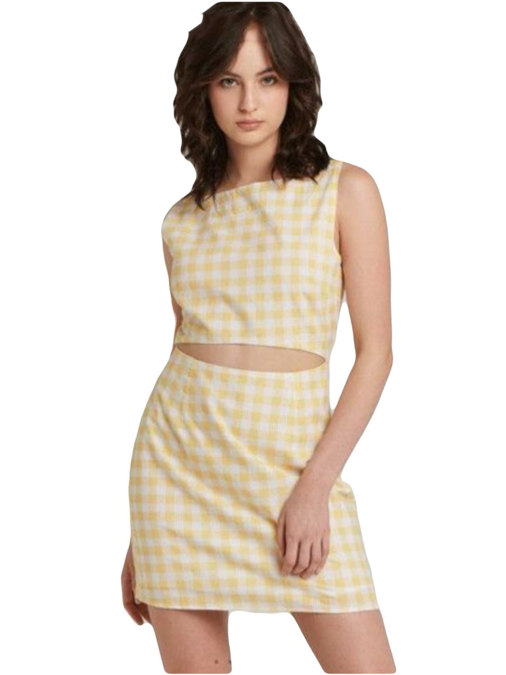 Charlie Holiday Ivy Yellow Gingham Cutout Mini Dress XS NWT $109 Summer Dress